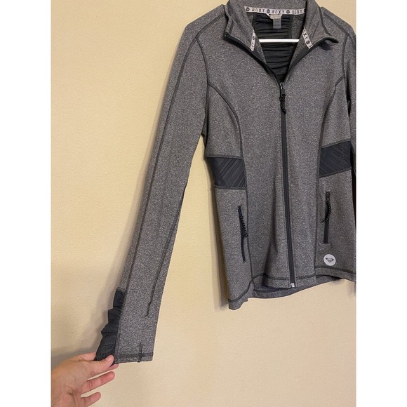 NWOT Roxy Athletic Gym Jacket Zip Up Two Tone Gray Women Sz M Thumb Hole - Picture 3 of 6